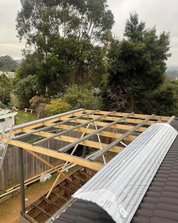 metal roof frame before sheets